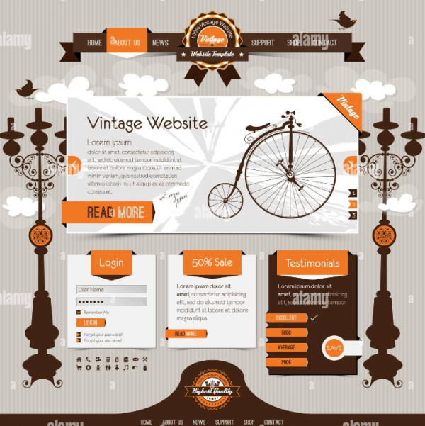 Desain vintage dengan elemen retro dan font klasik